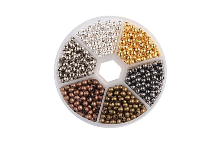 Набор бусин разделительных 4мм, отверстие 1,5мм, цвет серебро, платина, золото, медь, бронза, черный, железо, 24-190, 1уп (около 150шт) Набор бусин разделительных 4мм, отверстие 1,5мм, цвет серебро, платина, золото, медь, бронза, черный, железо, 24-190, 1уп (около 150шт)