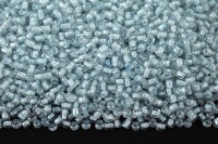 Бисер китайский круглый размер 12/0, цвет 2213 прозрачный, голубая линия внутри, 85г