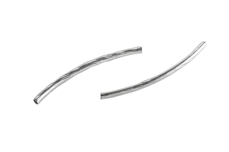 Бусина трубочка изогнутая Алмазная грань 35х2мм, отверстие 1,2мм, цвет серебро, латунь, 24-036, 10шт Бусина трубочка изогнутая Алмазная грань 35х2мм, отверстие 1,2мм, цвет серебро, латунь, 24-036, 10шт