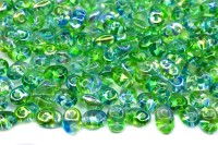 Бусины SuperDuo 2,5х5мм, отверстие 0,8мм, цвет 48110 зеленый/голубой прозрачный радужный, 706-040, 10г (около 120шт)