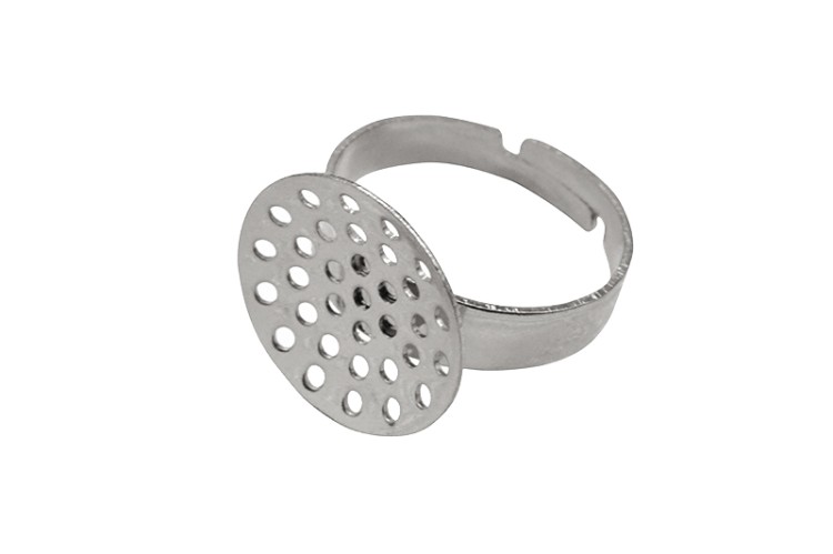 Основа для кольца с сеточкой 18мм (регулируется), диаметр сеточки 16мм, отверстие 1мм, цвет стальной, хирургическая сталь, 15-074, 1шт Основа для кольца с сеточкой 18мм (регулируется), диаметр сеточки 16мм, отверстие 1мм, цвет стальной, хирургическая сталь, 15-074, 1шт