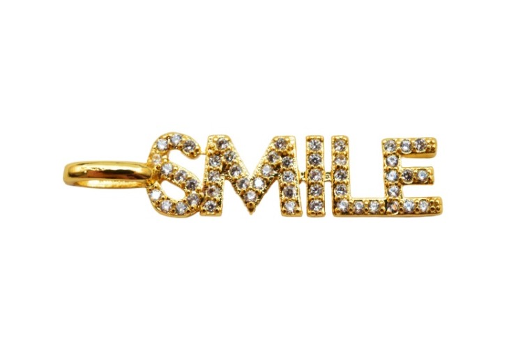 Подвеска SMILE 29х6х2мм, отверстие 5х3мм, латунь/фианиты, золото, 22-748, 1шт Подвеска SMILE 29х6х2мм, отверстие 5х3мм, латунь/фианиты, золото, 22-748, 1шт