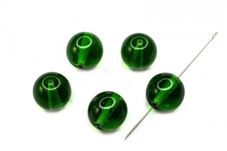 Бусина круглая 12мм, цвет зеленый, непрозрачная, стеклянная, 735-214, 5шт Бусина круглая 12мм, цвет зеленый, непрозрачная, стеклянная, 735-214, 5шт