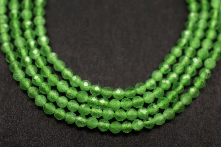 Купить Бусина стеклянная граненая круглая 2мм, цвет зеленый нефрит,полупрозрачная, 552-002, 10шт