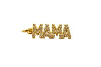 Подвеска MAMA 21х7х2мм, отверстие 1,8мм, латунь/фианиты, золото, 18k позолота, 22-750, 1шт
