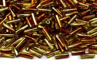 Бисер японский Miyuki Twisted Bugle 2х6мм #3937 светло-зелёный/тёмный топаз, серебряная линия внутри, 10 грамм