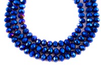 Бусина стеклянная Рондель 8х6мм, цвет синий, гальваническое покрытие, 508-024, 10шт
