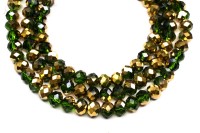 Бусина стеклянная Рондель 8х6мм, цвет зеленый/золото, гальваническое покрытие, 508-038, 10шт