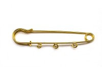 Основа для броши Булавка с 3-мя петельками 75х22мм, отверстие 3мм, цвет золото, железо, 18-014, 1шт