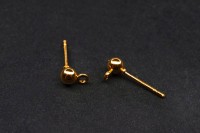 Гвоздики основы для серег Шарики 15х7х4х0,8мм, петелька 1мм, цвет золото, железо, 21-273, 1 пара