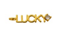 Подвеска LUCKY 33х7х3мм, отверстие 4,5х2,5мм, латунь/фианит, золото, 18k позолота, 22-739, 1шт