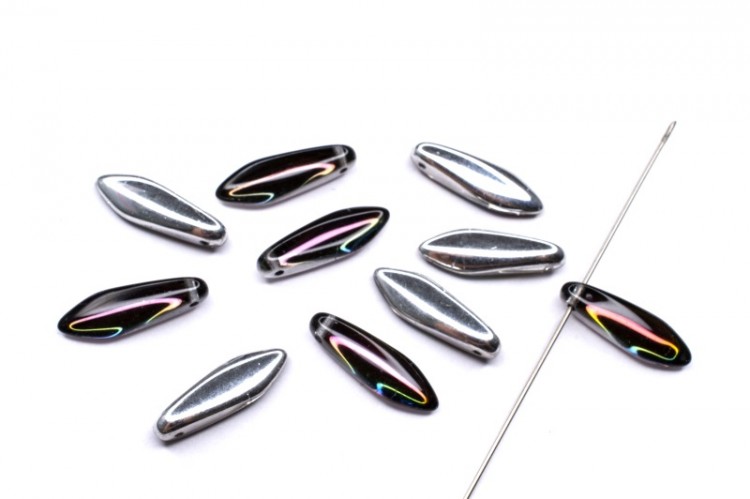 Бусины Dagger beads 16х5мм, отверстие 0,8мм, цвет 00030/29536 разноцветный перелив/серебро, 736-009, 10шт Бусины Dagger beads 16х5мм, отверстие 0,8мм, цвет 00030/29536 разноцветный перелив/серебро, 736-009, 10шт