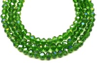 Бусина стеклянная Рондель 6х4мм, цвет зеленый, гальваническое покрытие, 507-024, 10шт