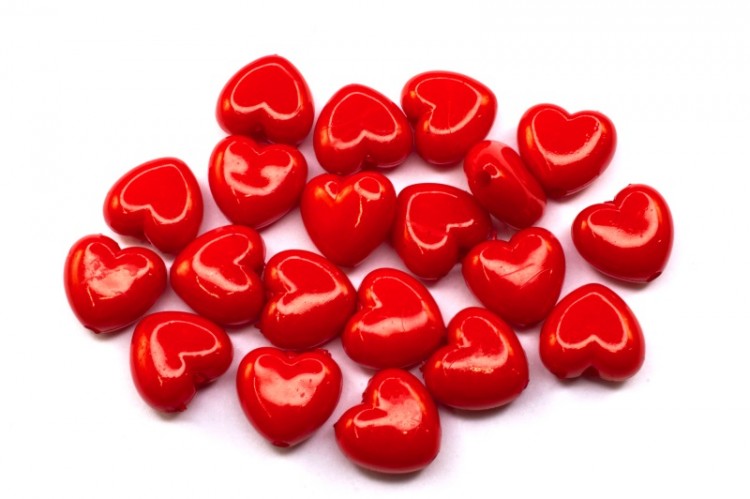 Бусины акриловые Сердце 11х10мм, отверстие 1,5мм, цвет красный, 540-030, 20шт Бусины акриловые Сердце 11х10мм, отверстие 1,5мм, цвет красный, 540-030, 20шт
