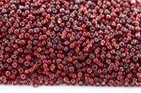 Бисер китайский круглый размер 8/0, цвет 0025В красный, серебряная линия внутри, 85г