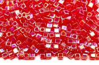 Бисер японский Miyuki Cube кубический 1,8мм #0254 красный, радужный прозрачный, 10 грамм