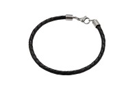 Основа для браслета из плетеного шнура, длина 19см, толщина 3мм, цвет черный, натуральная кожа/хирургическая сталь, 16-052, 1шт