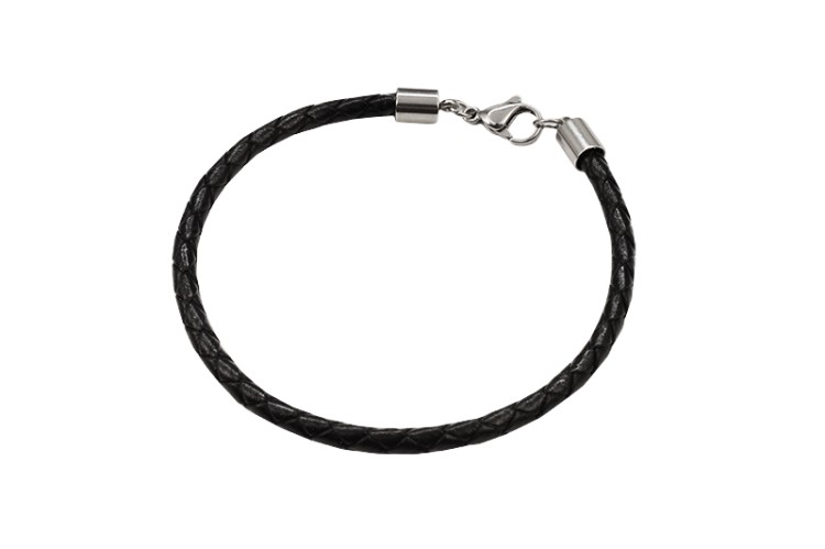 Основа для браслета из плетеного шнура, длина 19см, толщина 3мм, цвет черный, натуральная кожа/хирургическая сталь, 16-052, 1шт Основа для браслета из плетеного шнура, длина 19см, толщина 3мм, цвет черный, натуральная кожа/хирургическая сталь, 16-052, 1шт