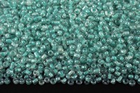 Бисер китайский круглый размер 12/0, цвет 2218 прозрачный зеленая линия внутри, 85г
