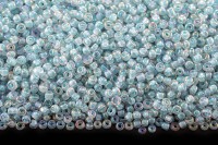 Бисер китайский круглый размер 12/0, цвет 0211 прозрачный, голубая линия внутри, радужный, 85г