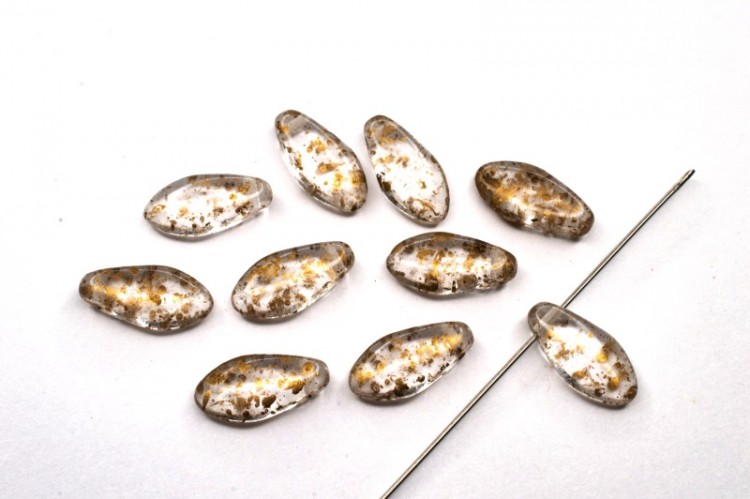 Бусины Dagger beads 12х6мм, отверстие 0,8мм, цвет 00030/94404 прозрачный с золотом, 736-016, 10шт Бусины Dagger beads 12х6мм, отверстие 0,8мм, цвет 00030/94404 прозрачный с золотом, 736-016, 10шт