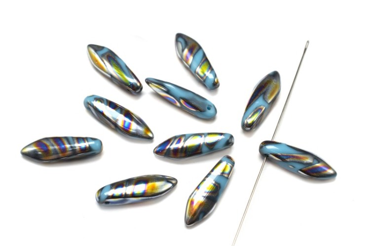 Бусины Dagger beads 16х5мм, отверстие 0,8мм, цвет 63030/2810V Turquoise Vitrail Stripes, 736-129, 10шт Бусины Dagger beads 16х5мм, отверстие 0,8мм, цвет 63030/2810V Turquoise Vitrail Stripes, 736-129, 10шт
