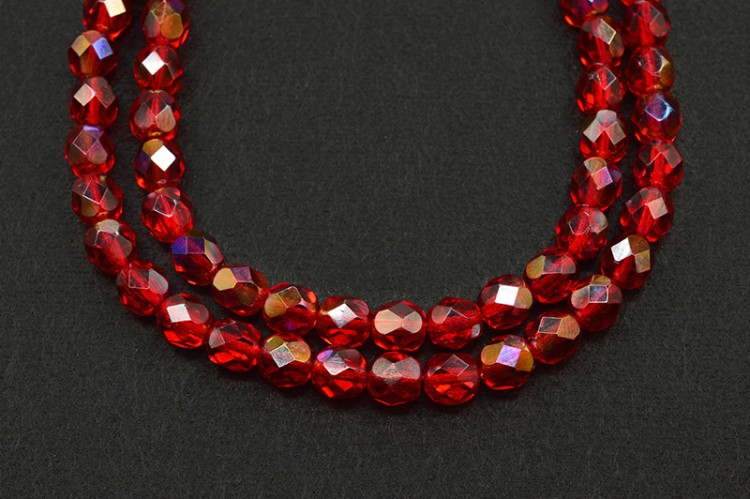 Бусины граненые Firepolish 6мм, отверстие 1мм, цвет 9008 сиамский рубин AB, 715-009, 1 нить (около 25шт) Бусины граненые Firepolish 6мм, отверстие 1мм, цвет 9008 сиамский рубин AB, 715-009, 1 нить (около 25шт)