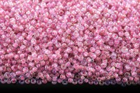 Бисер китайский круглый размер 12/0, цвет 0210 прозрачный, розовая линия внутри, радужный, 450г