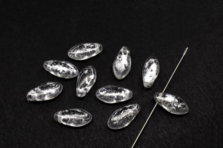 Бусины Dagger beads 12х6мм, отверстие 0,8мм, цвет 00030/94400 прозрачный с серебром, 736-013, 10шт Бусины Dagger beads 12х6мм, отверстие 0,8мм, цвет 00030/94400 прозрачный с серебром, 736-013, 10шт