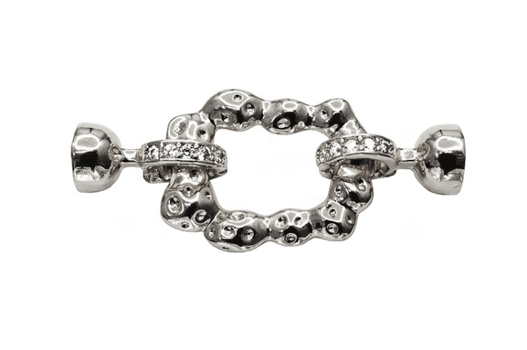 Замок с концевиками, 39х17х7мм, внутренний диаметр 5мм, цвет платина, латунь/цирконий, 08-023, 1шт Замок с концевиками, 39х17х7мм, внутренний диаметр 5мм, цвет платина, латунь/цирконий, 08-023, 1шт