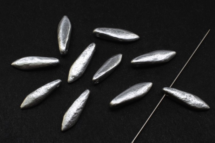 Бусины Dagger beads 16х5мм, отверстие 0,8мм, цвет 01700E серебро, Etched, 736-067, 10шт Бусины Dagger beads 16х5мм, отверстие 0,8мм, цвет 01700E серебро, Etched, 736-067, 10шт