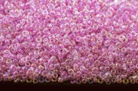 Бисер китайский круглый размер 12/0, цвет 0209 прозрачный, розовая линия внутри, радужный, 450г