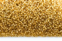 Бисер китайский круглый размер 8/0, цвет 0022В золотой, серебряная линия внутри, 450г