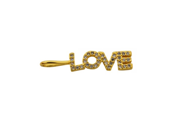 Подвеска LOVE 24х6х2мм, отверстие 3х4мм, латунь/фианиты, золото, 18k позолота, 22-743, 1шт Подвеска LOVE 24х6х2мм, отверстие 3х4мм, латунь/фианиты, золото, 18k позолота, 22-743, 1шт