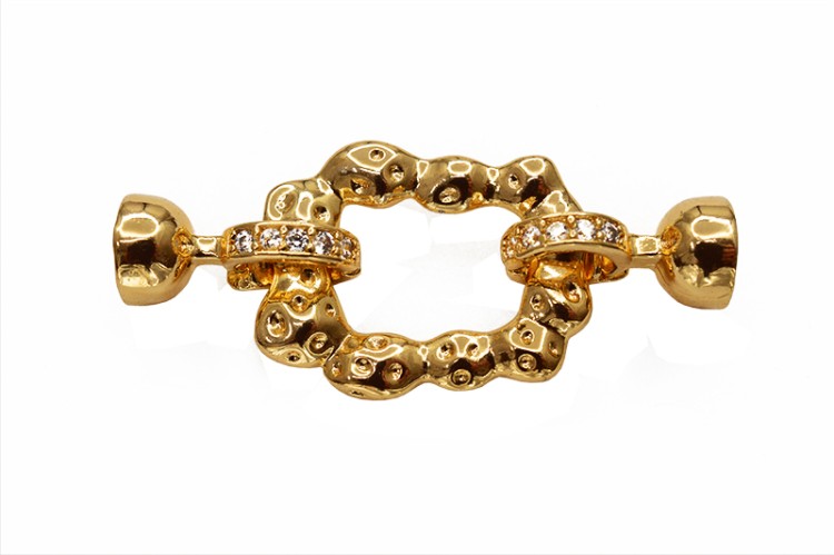 Замок с концевиками, 39х17х7мм, внутренний диаметр 5мм, цвет золото, латунь/цирконий, позолота, 08-024, 1шт Замок с концевиками, 39х17х7мм, внутренний диаметр 5мм, цвет золото, латунь/цирконий, позолота, 08-024, 1шт