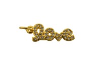 Подвеска LOVE 19х7х2мм, отверстие 2мм, латунь/фианиты, золото, 22-747, 1шт