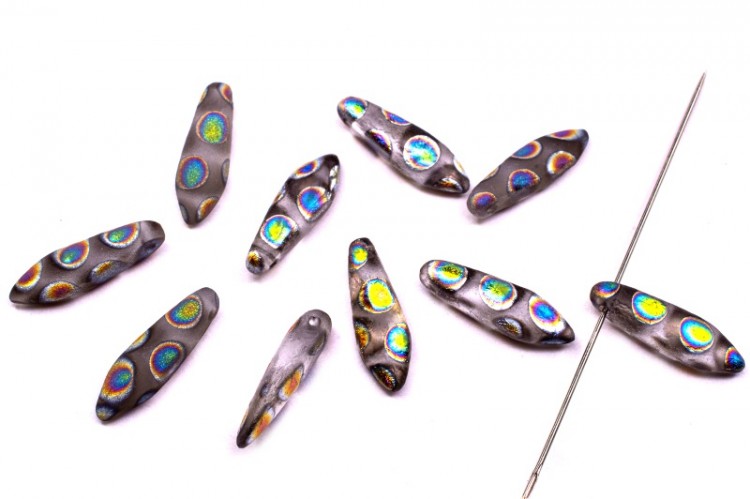 Бусины Dagger beads 16х5мм, отверстие 0,8мм, цвет 00030/2818A хрусталь/витражный горошек, 736-065, 10шт Бусины Dagger beads 16х5мм, отверстие 0,8мм, цвет 00030/2818A хрусталь/витражный горошек, 736-065, 10шт