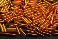Бисер японский Miyuki Bugle стеклярус 6мм #0008 оранжевый, серебряная линия внутри, 10 грамм