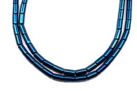 Бусина стеклянная цилиндрическая 5х3мм, отверстие 0,7мм, цвет синий, гальваническое покрытие, 542-048, 1 нить (около 72 бусин)