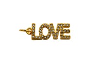 Подвеска LOVE 19х7х2мм, отверстие 2,4мм, латунь/фианиты, золото, 18k позолота, 22-744, 1шт