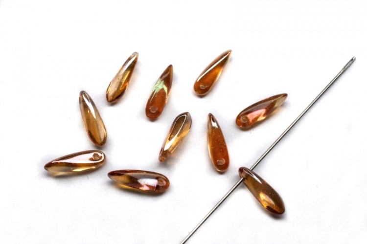 Бусины Dagger beads 11х3мм, отверстие 0,8мм, цвет 00030/29121 абрикосовый прозрачный, 736-035, 10шт Бусины Dagger beads 11х3мм, отверстие 0,8мм, цвет 00030/29121 абрикосовый прозрачный, 736-035, 10шт