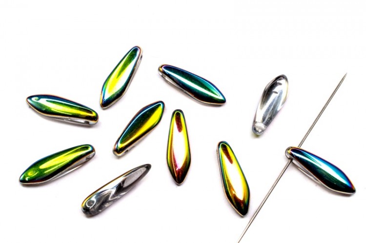 Бусины Dagger beads 16х5мм, отверстие 0,8мм, цвет 00030/28101 хрусталь/витраж, 736-064, 10шт Бусины Dagger beads 16х5мм, отверстие 0,8мм, цвет 00030/28101 хрусталь/витраж, 736-064, 10шт