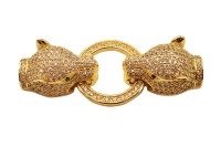 Замок с концевиками Леопард, 52х21х11мм, отверстие 1мм, цвет золото, латунь/цирконий, 08-076, 1шт