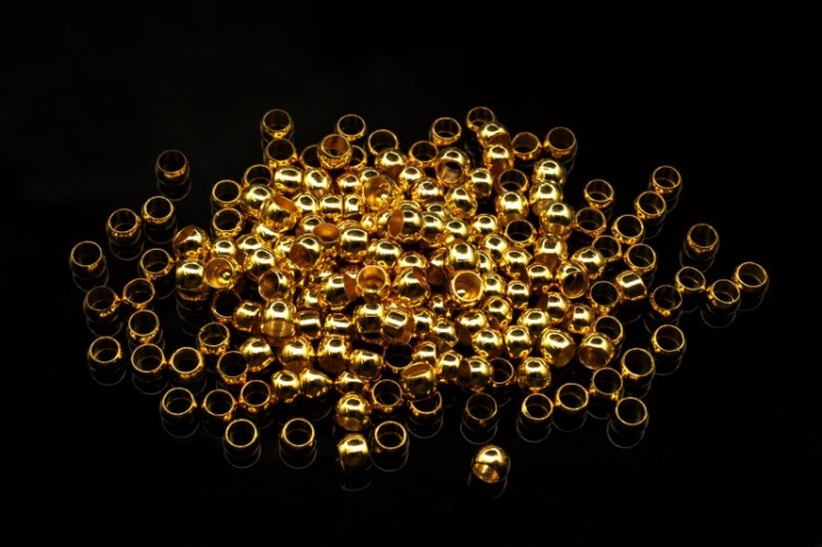 Кримпы (бусины зажимные) 3х2мм, отверстие 2мм, цвет золото, латунь, 35-046, 5г (около 120шт) Кримпы (бусины зажимные) 3х2мм, отверстие 2мм, цвет золото, латунь, 35-046, 5г (около 120шт)