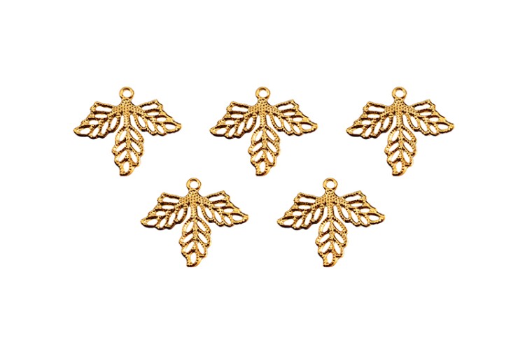 Подвеска Листья ажурные 26х23мм, отверстие 2мм, цвет золото, железо, 22-295, 5шт Подвеска Листья ажурные 26х23мм, отверстие 2мм, цвет золото, железо, 22-295, 5шт