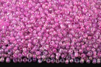 Бисер китайский круглый размер 12/0, цвет 0205 прозрачный, розовая линия внутри, радужный, 450г