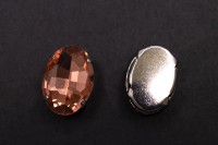 Кристалл Овал 18х13мм пришивной в оправе, цвет персиковый, стекло, 43-076, 2шт