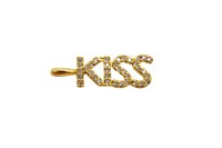 Подвеска KISS 25х8х2мм, отверстие 3х4,5мм, латунь/фианиты, золото, 18k позолота, 22-751, 1шт