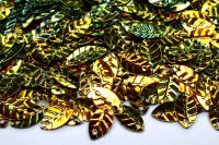 Пайетки Листики 9х4мм, цвет зеленый/золотой, 1022-077, 10г