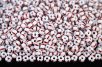 Бисер чешский PRECIOSA круглый 6/0 03890 белый с красными полосами, непрозрачный, 50г